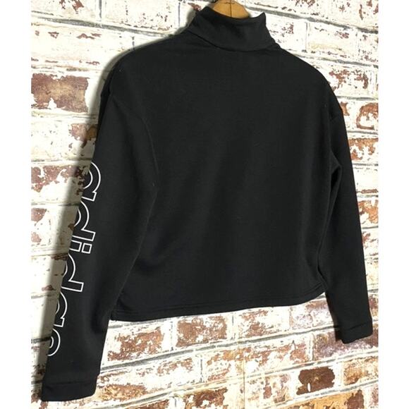 Adidas Essential Sleeve Logo Print Fleece Cropped 1/4-Zip Pullover Sweatshirt - Picture 8 of 8